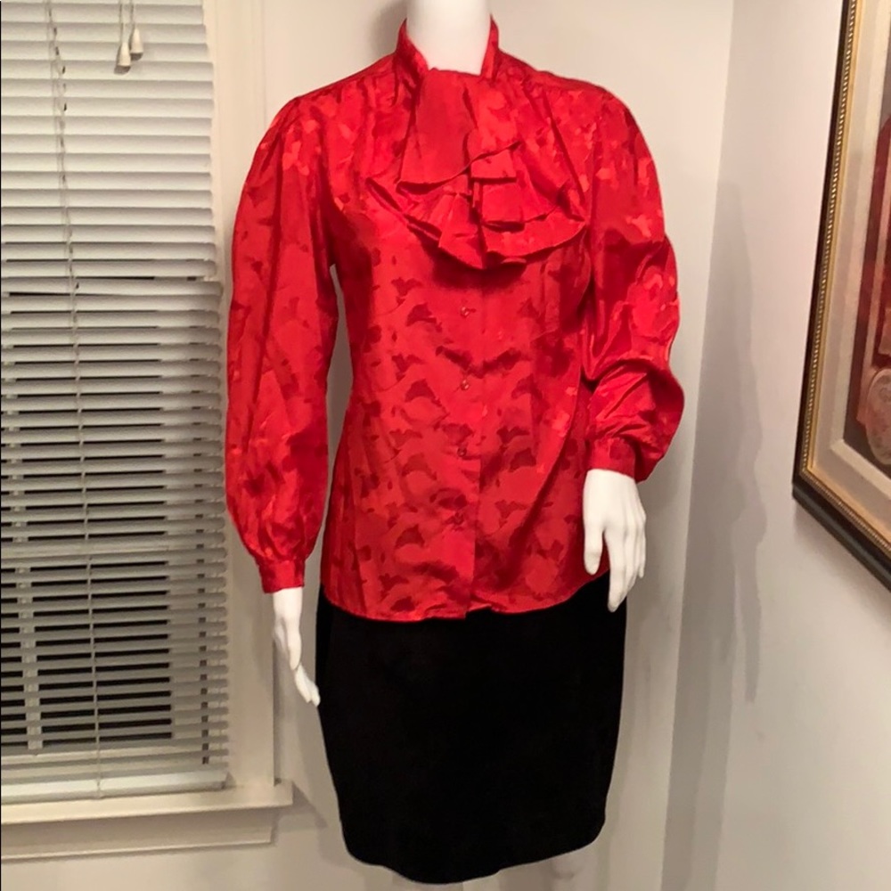 VINTAGE ADAMO CLASSIC RED BLOUSE WITH TIE SZ10